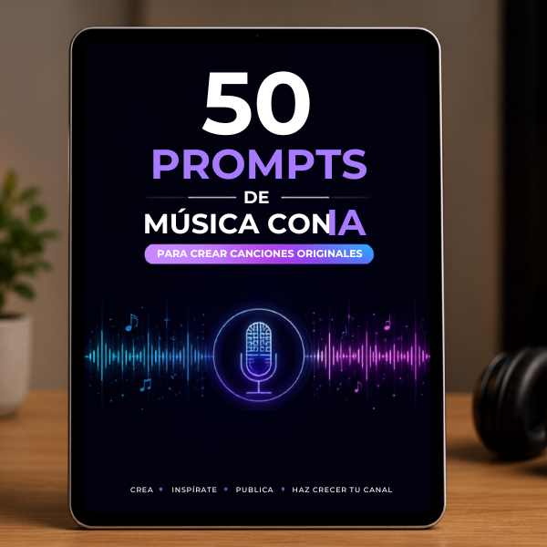 Mockup del Pack de 50 Prompts de Música con IA